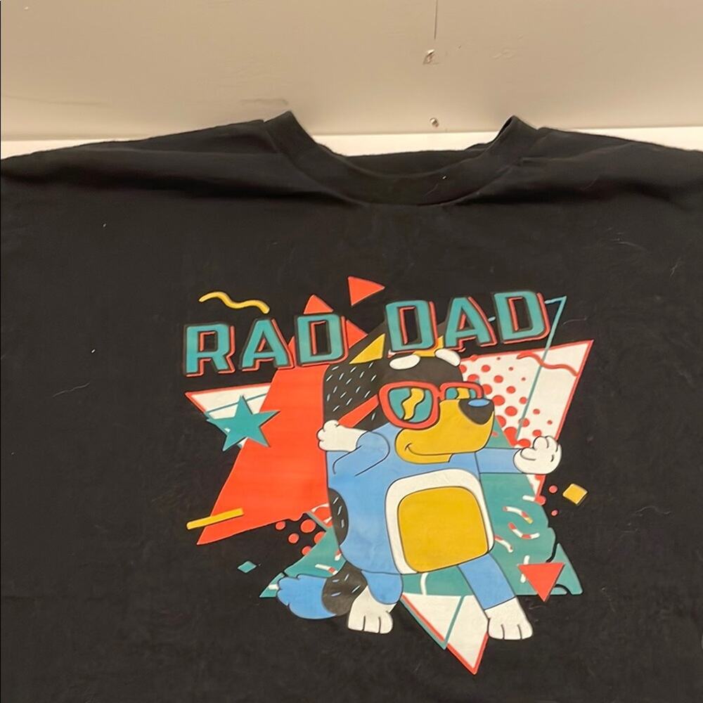 Bluey Brand Men's Rad Dad Black Short Sleeve T-Shirt Tee Disney Large?